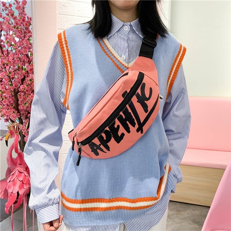 Oxford Fabric Zipper Waist Bag with Stitching Detail - Image 3