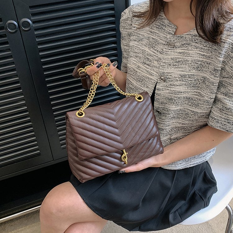 PC Envelope Shoulder Bag with Lock Closure and Stitching Detail