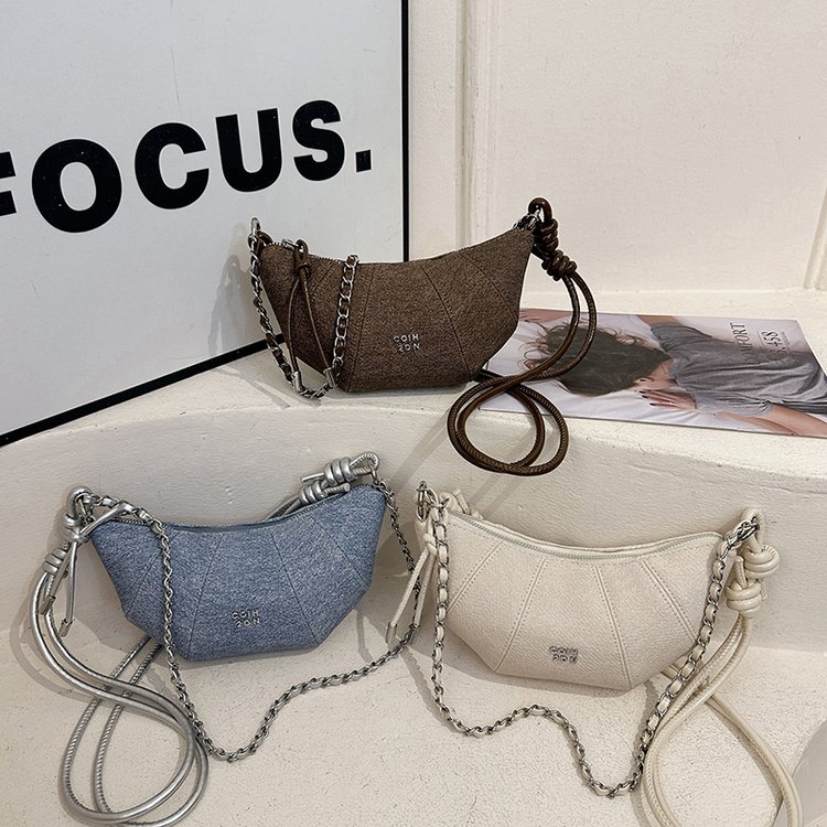 PU Zip Shoulder Crossbody Bag Croissant Style Summer 2025 One Size