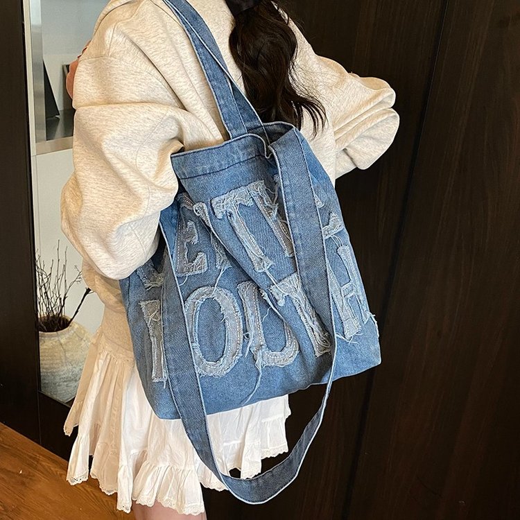 Denim Tote Bag Open Top One Size Shoulder Bag Summer 2025 - Image 2