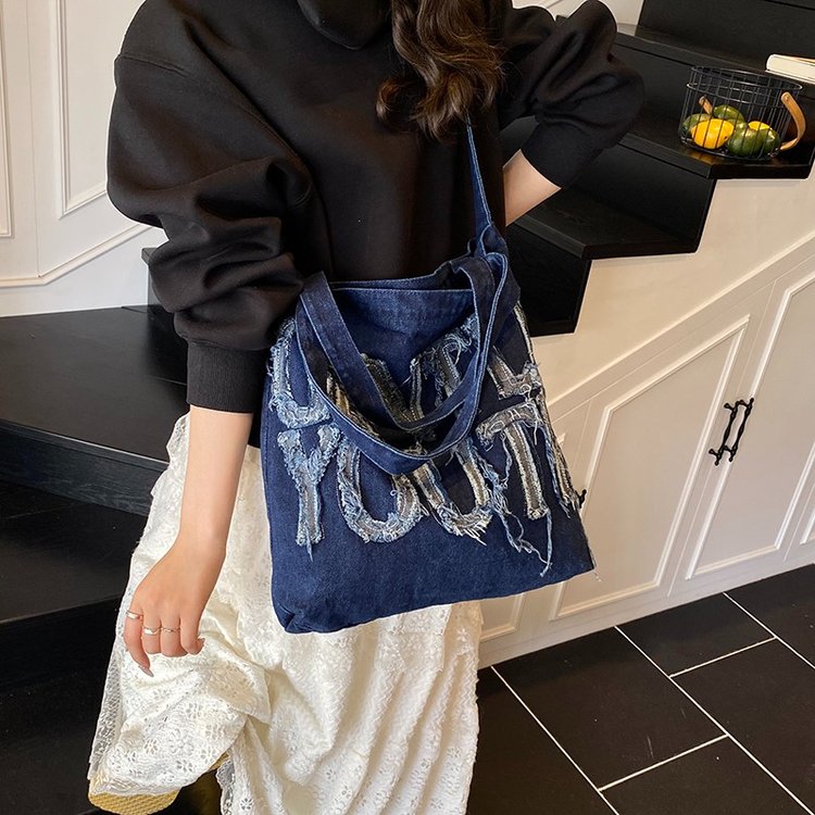 Denim Tote Bag Open Top One Size Shoulder Bag Summer 2025 - Image 3
