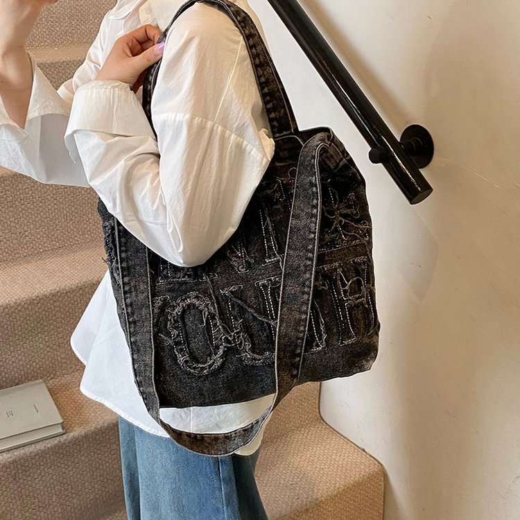 Denim Tote Bag Open Top One Size Shoulder Bag Summer 2025 - Image 4