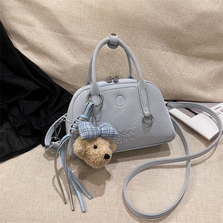 Mixed Material Zip Shoulder Crossbody Handbag with Splicing - Image 4