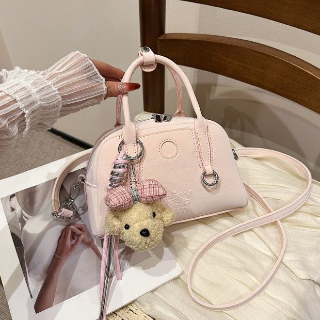 Mixed Material Zip Shoulder Crossbody Handbag with Splicing