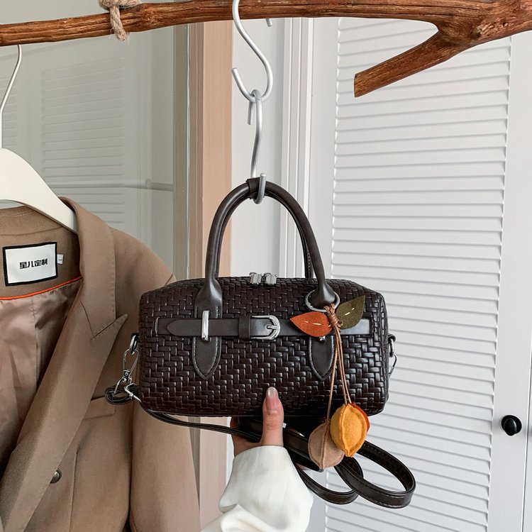Woven Mixed Material Shoulder Underarm Crossbody Bag with Zipper
