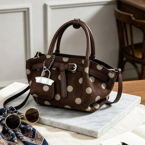 Mixed Material Printed Underarm Shoulder Crossbody Bag with Zipper - Image 2